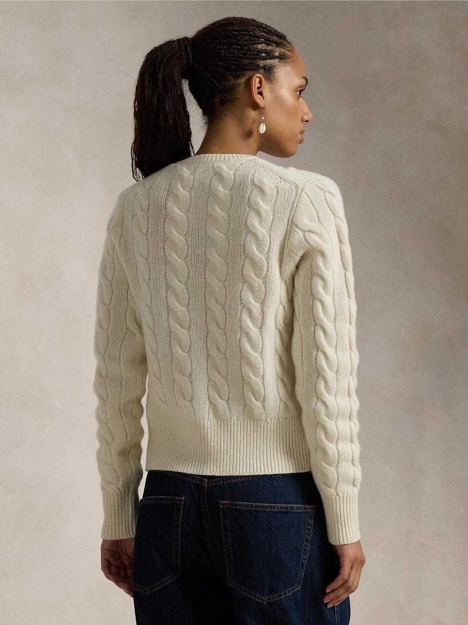 RALPH LAUREN Cardigan a Trecce in Misto Cashmere Crema Comprane uno, ottenene uno gratis