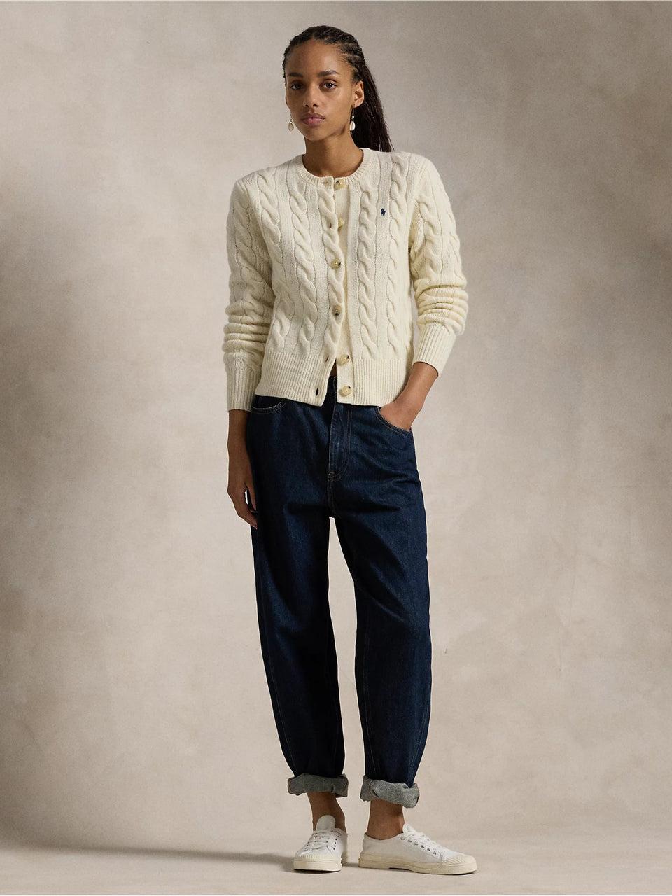 RALPH LAUREN Cardigan a Trecce in Misto Cashmere Crema Comprane uno, ottenene uno gratis