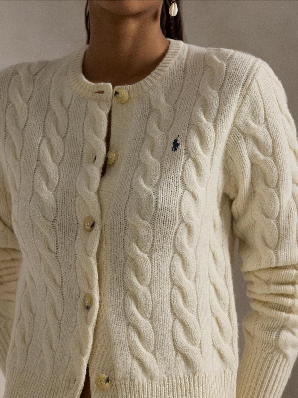 RALPH LAUREN Cardigan a Trecce in Misto Cashmere Crema Comprane uno, ottenene uno gratis