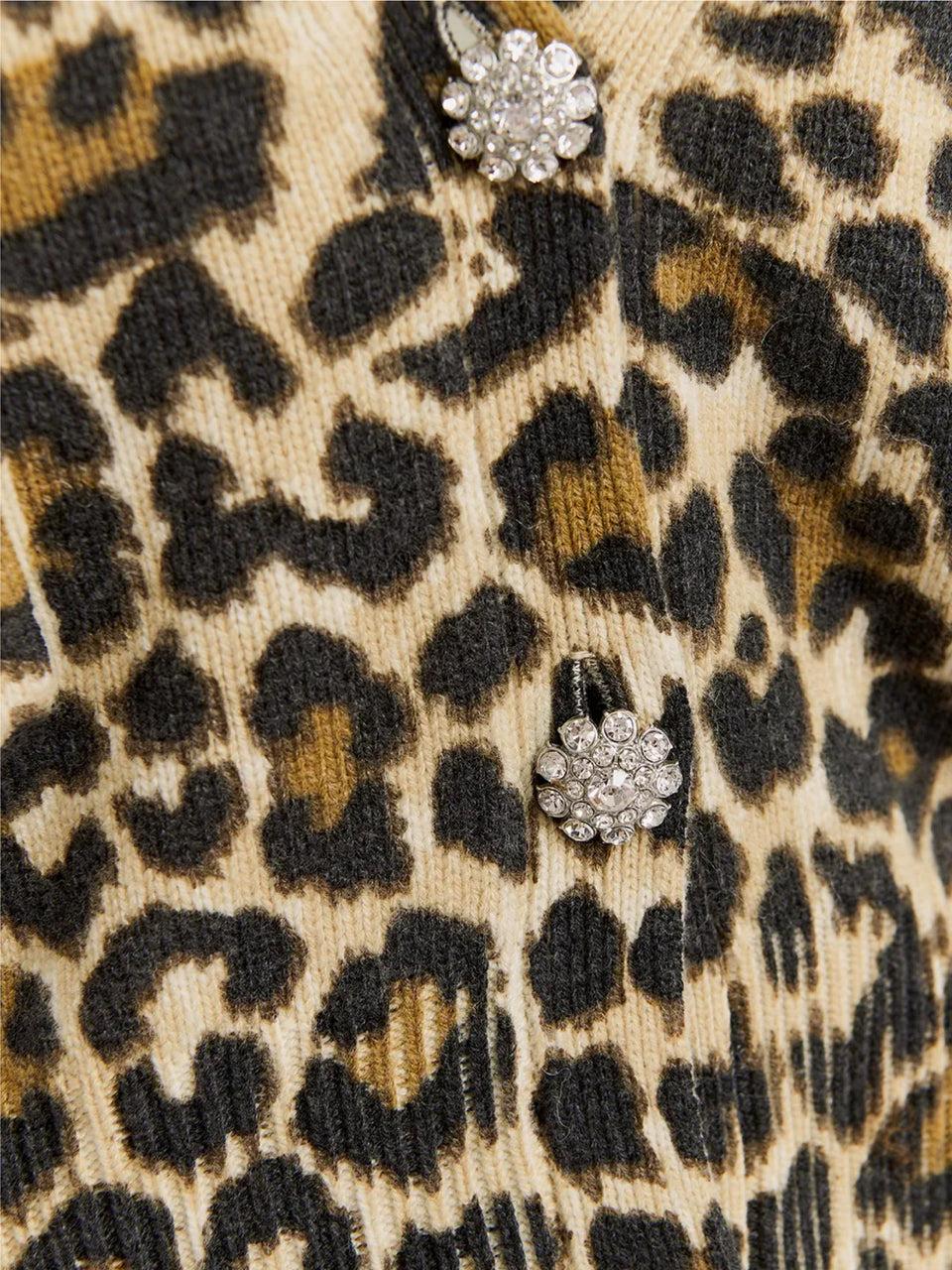 ESSENTIEL ANTWERP Cardigan Animalier con Bottoni Gioiello Nero Offerte giornaliere