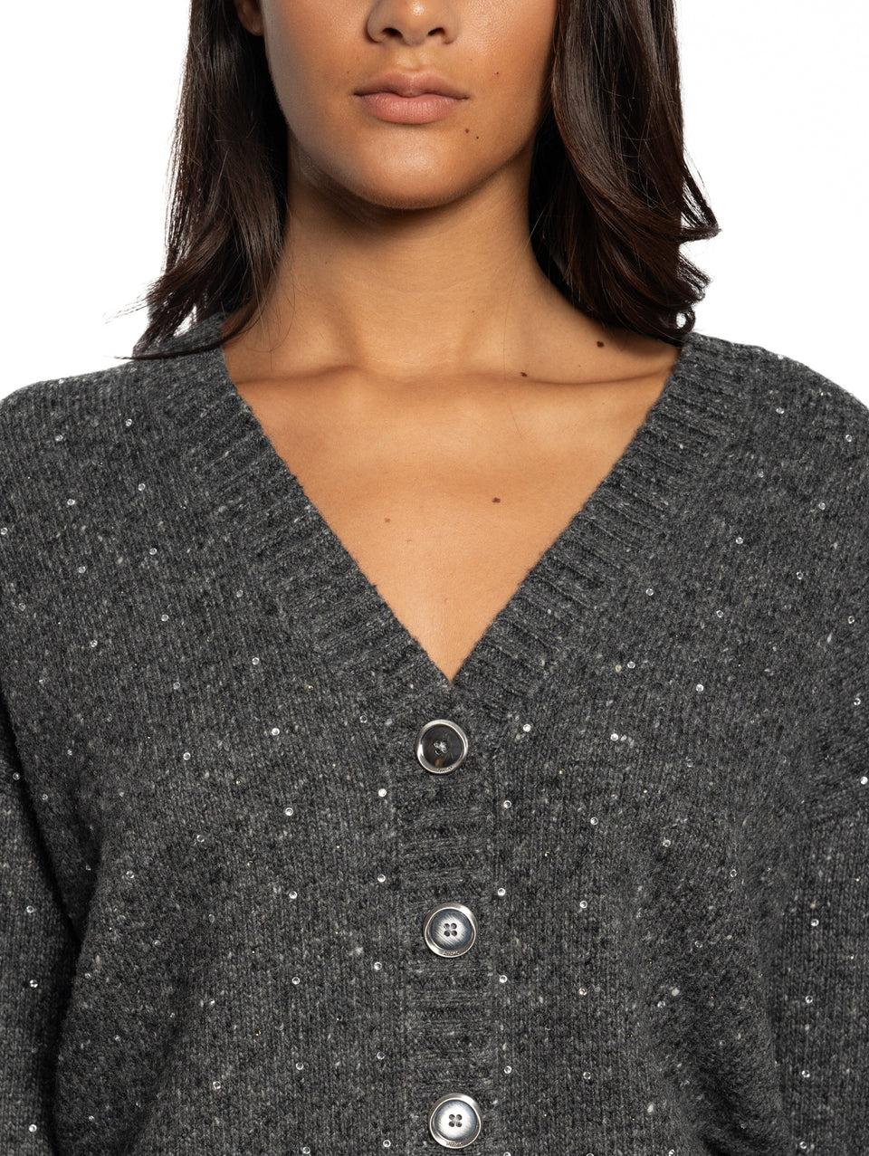 PINKO Cardigan a V con Strass Grigio Enormi risparmi