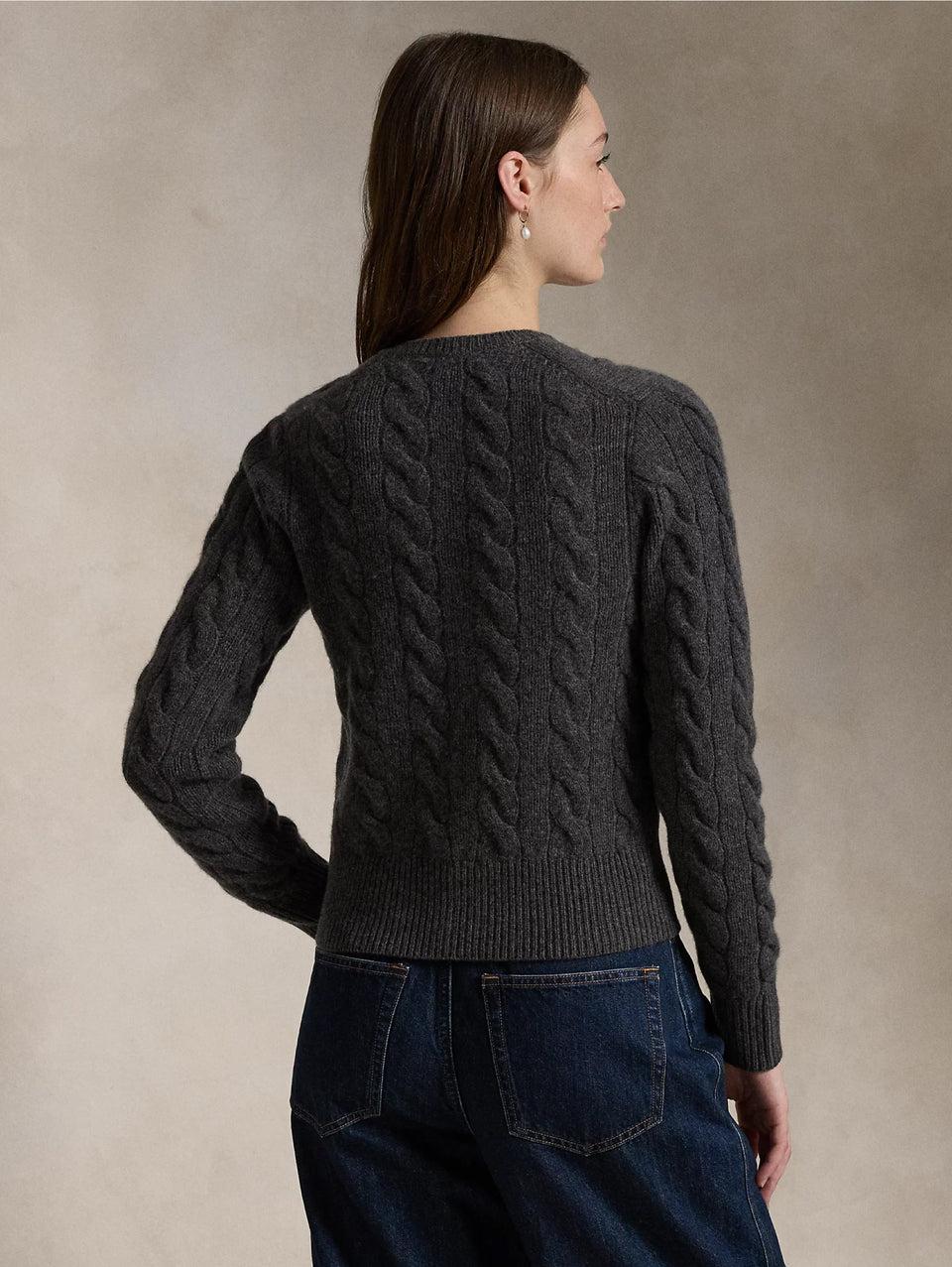 RALPH LAUREN Cardigan a Trecce in Misto Cashmere Grigio Super Saving Price