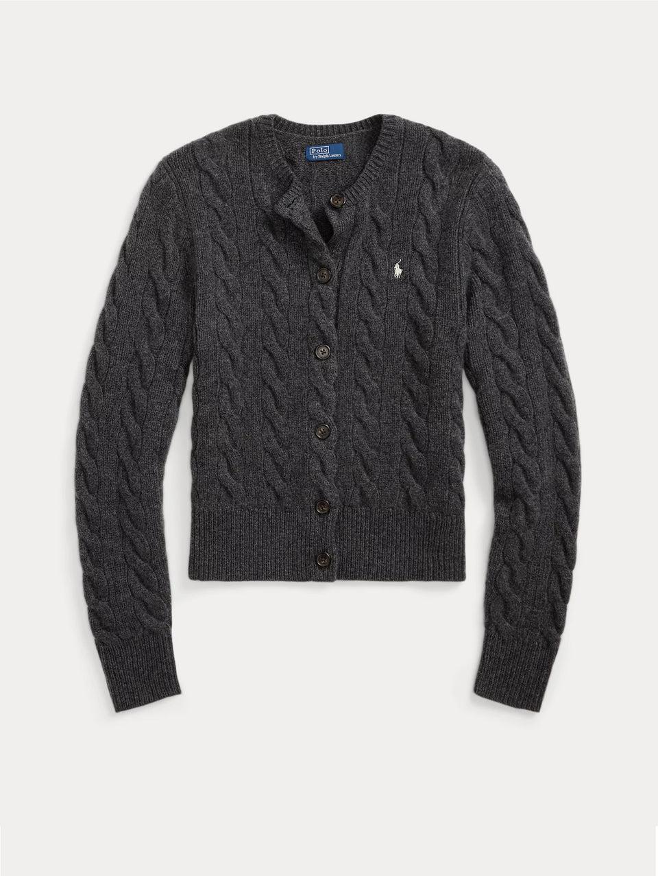 RALPH LAUREN Cardigan a Trecce in Misto Cashmere Grigio Super Saving Price