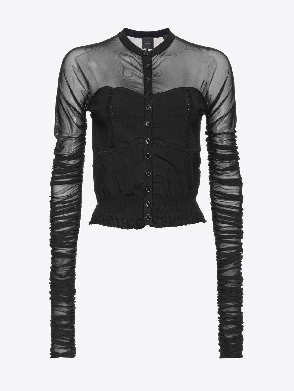 PINKO Cardigan con Maniche Lunghe in Tulle Nero Offerta settimanale