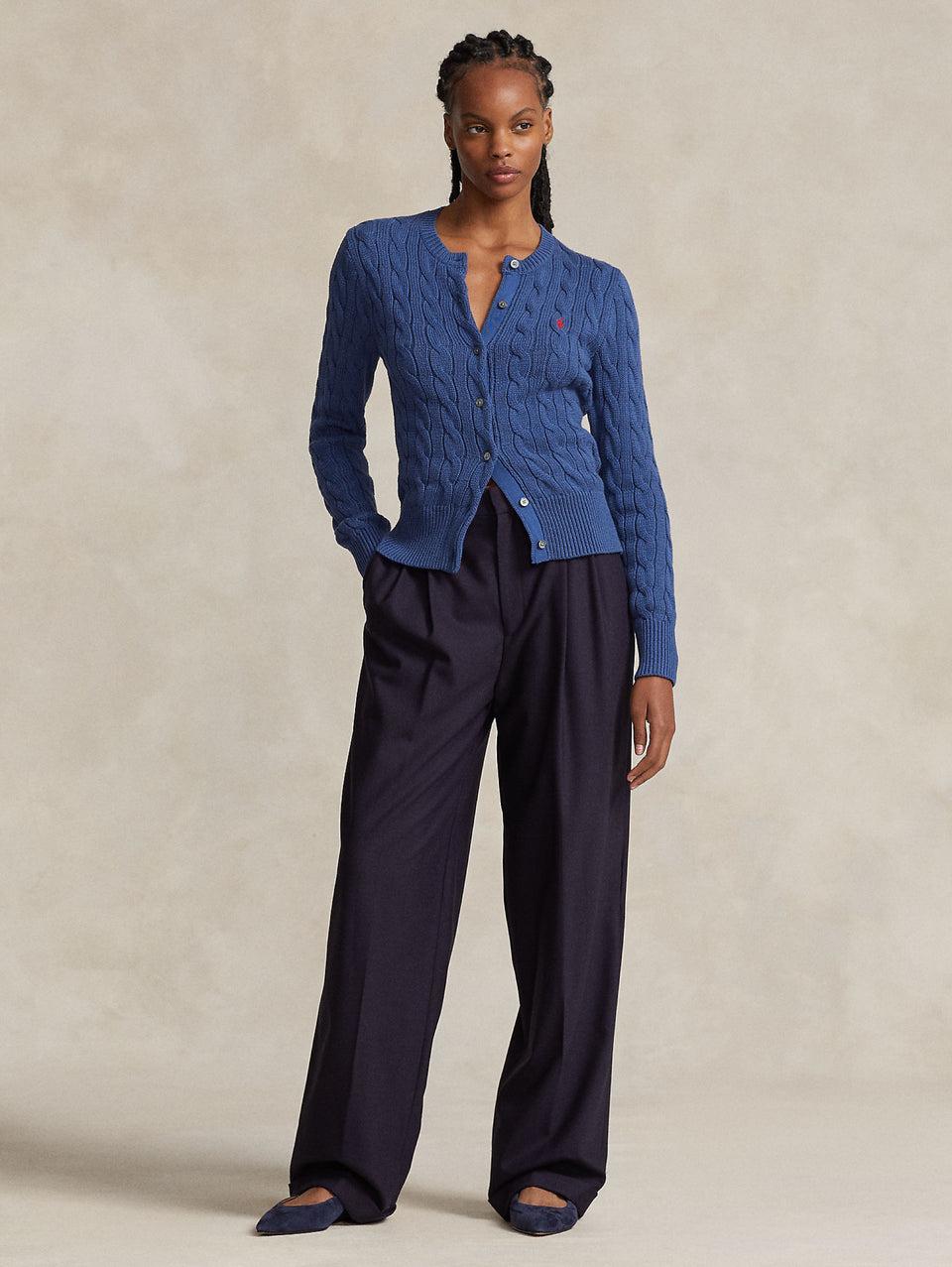 RALPH LAUREN Cardigan a Trecce Blu Medio Ritorno libero