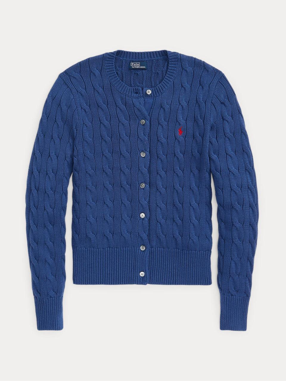 RALPH LAUREN Cardigan a Trecce Blu Medio Ritorno libero