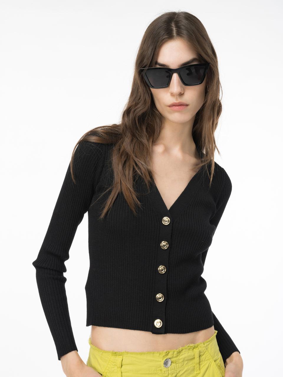 PINKO Cardigan con Logo in Trasparenza Nero Ultimi tre giorni
