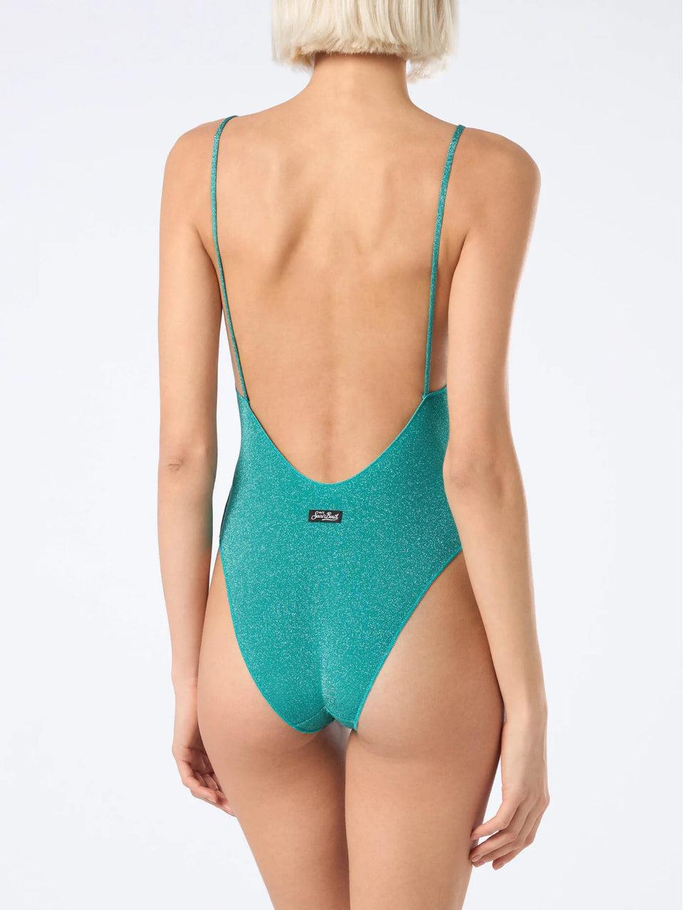 MC2 SAINT BARTH Costume Intero con Spalline Sottili in Lurex Verde Ultimo giorno