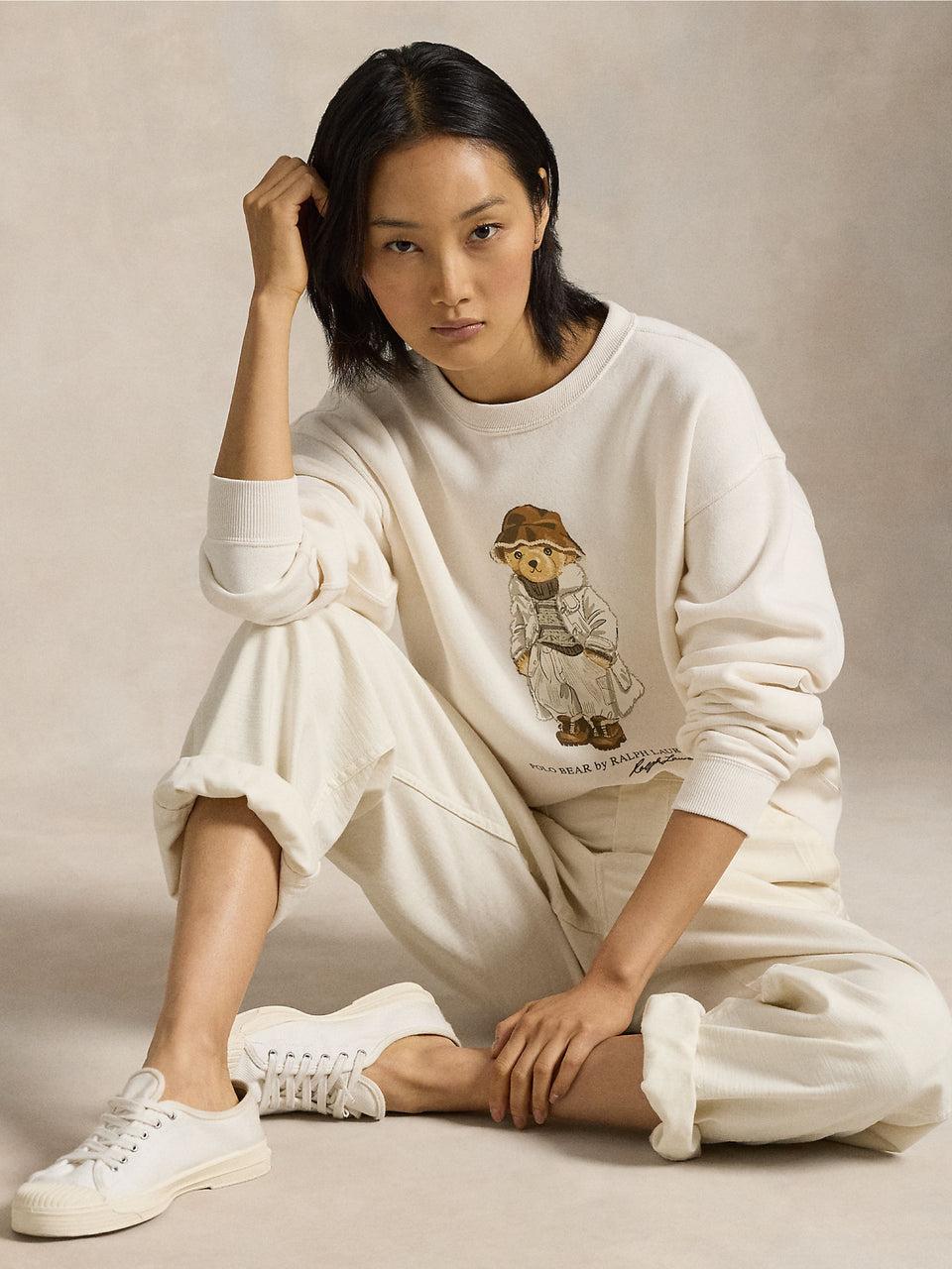 RALPH LAUREN Felpa Girocollo con Stampa Polo Bear Crema 50% di sconto con spedizione gratuita