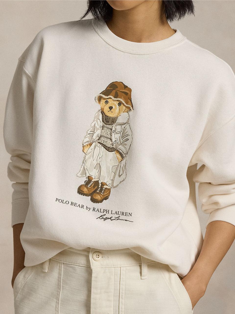 RALPH LAUREN Felpa Girocollo con Stampa Polo Bear Crema 50% di sconto con spedizione gratuita