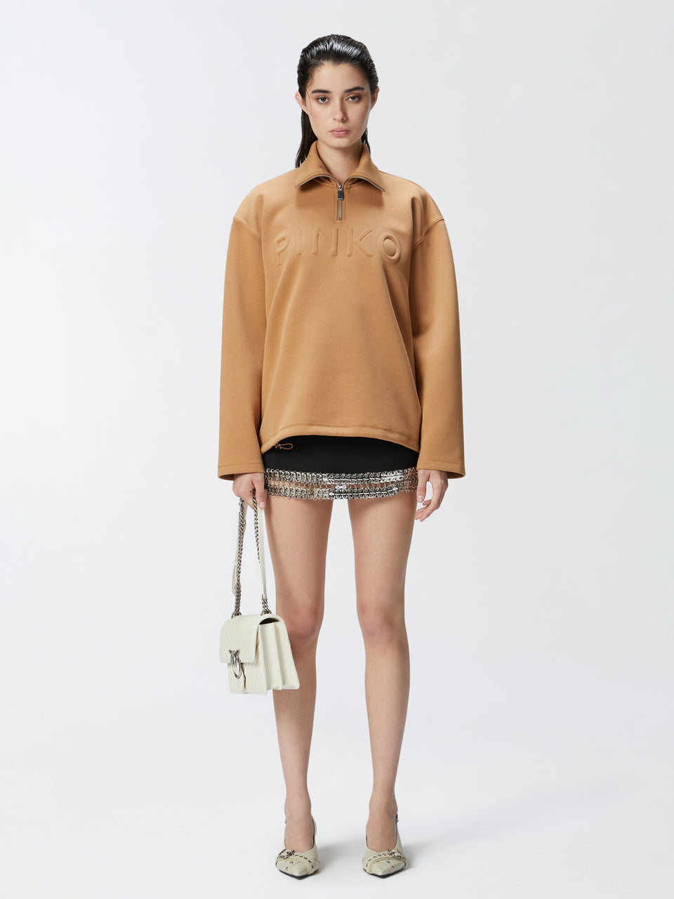 PINKO Felpa in Jersey con Logo Stampato Bronzo Limitato a 3 giorni
