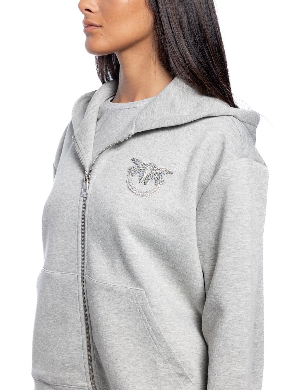PINKO Felpa Cappuccio e Logo Ricamato Grigio Esporta salva