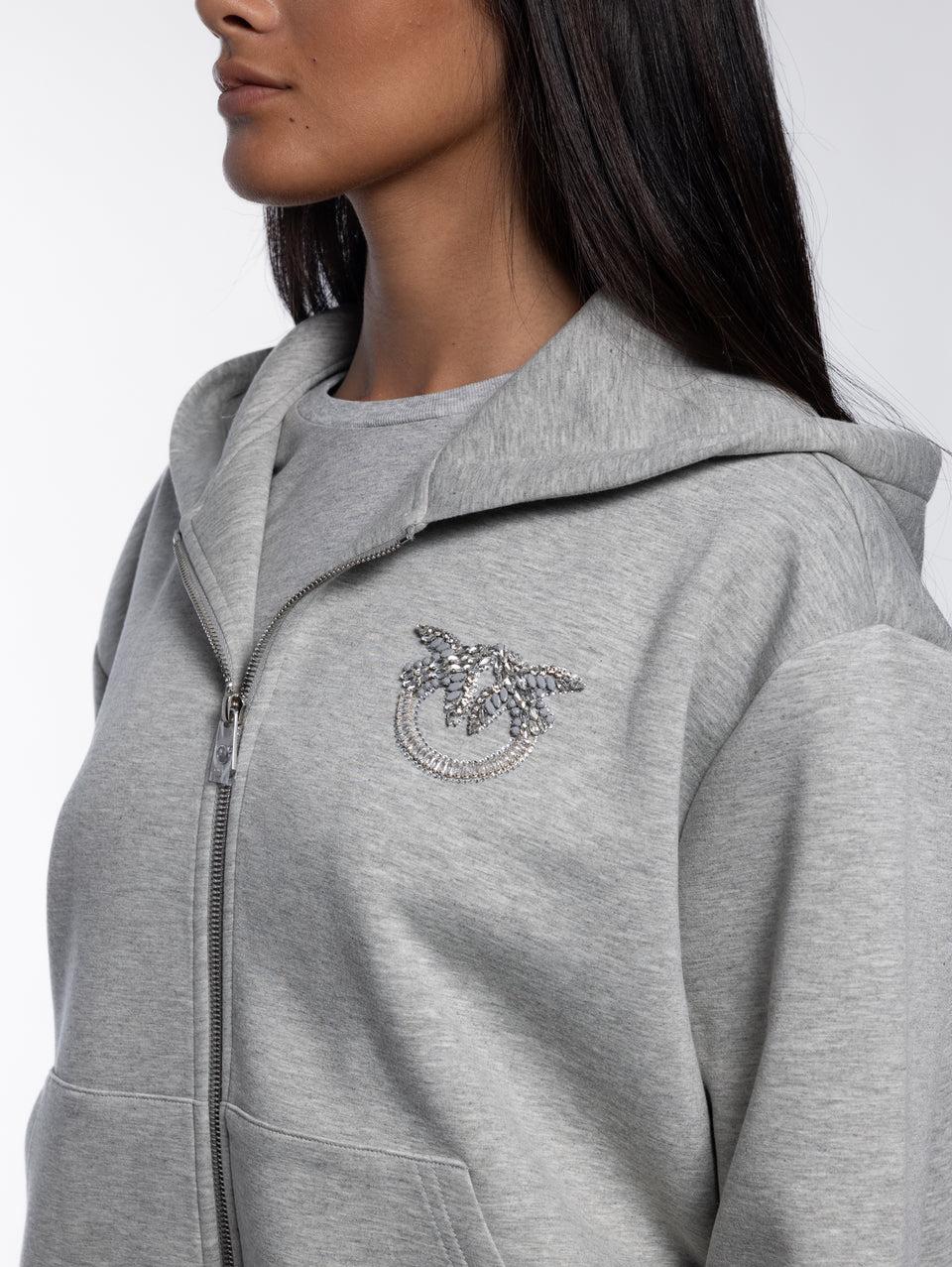 PINKO Felpa Cappuccio e Logo Ricamato Grigio Esporta salva