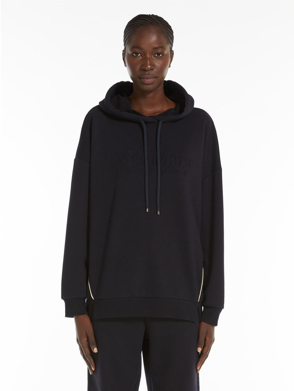 MAX MARA LEISURE Felpa con Cappuccio e Logo in Rilievo Blu Black Friday Prezzi