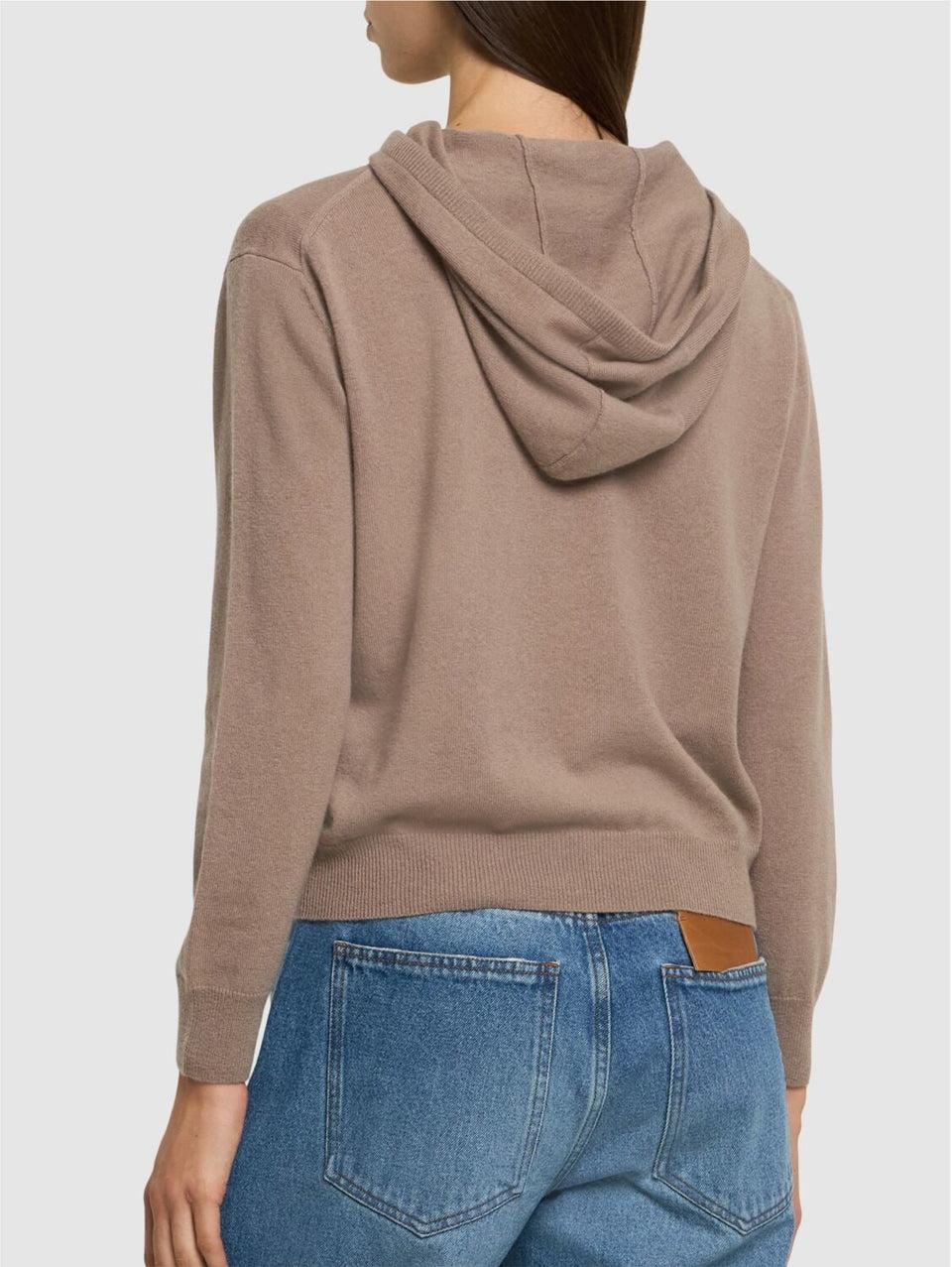 MAX MARA LEISURE Felpa con Cappuccio in Lana e Cachemire Tortora In vendita