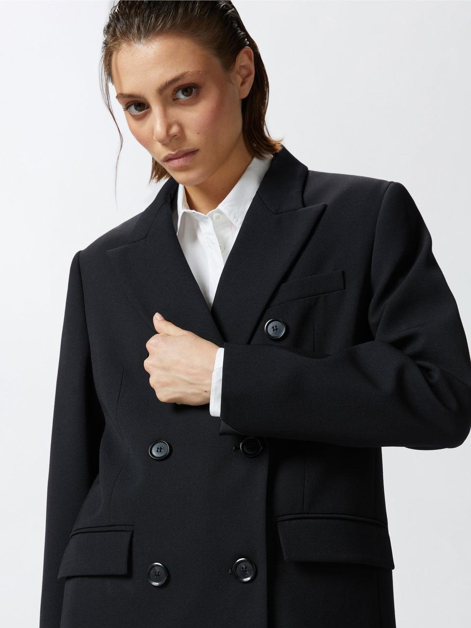 PINKO Giacca Doppio Petto in Twill Nero Acquista Ora