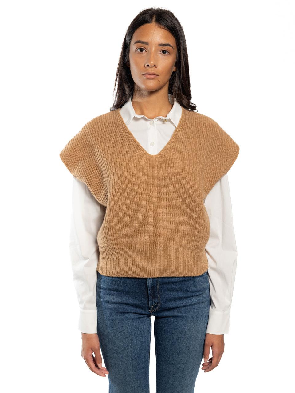 KANGRA Gilet in Lana a Coste Cammello Fino Al -60%