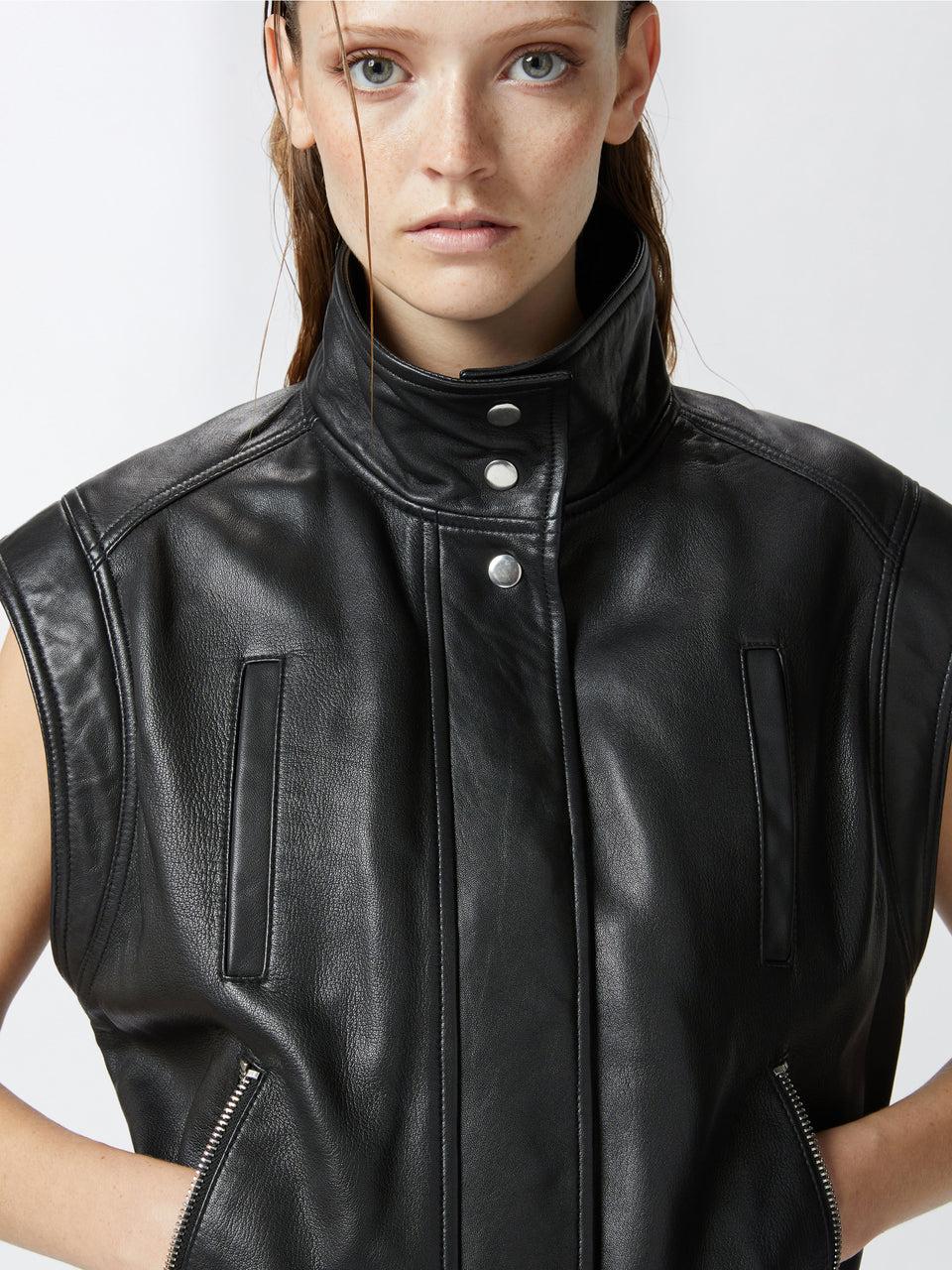 PINKO Giacca Smanicata in Pelle Nero Shopping Online