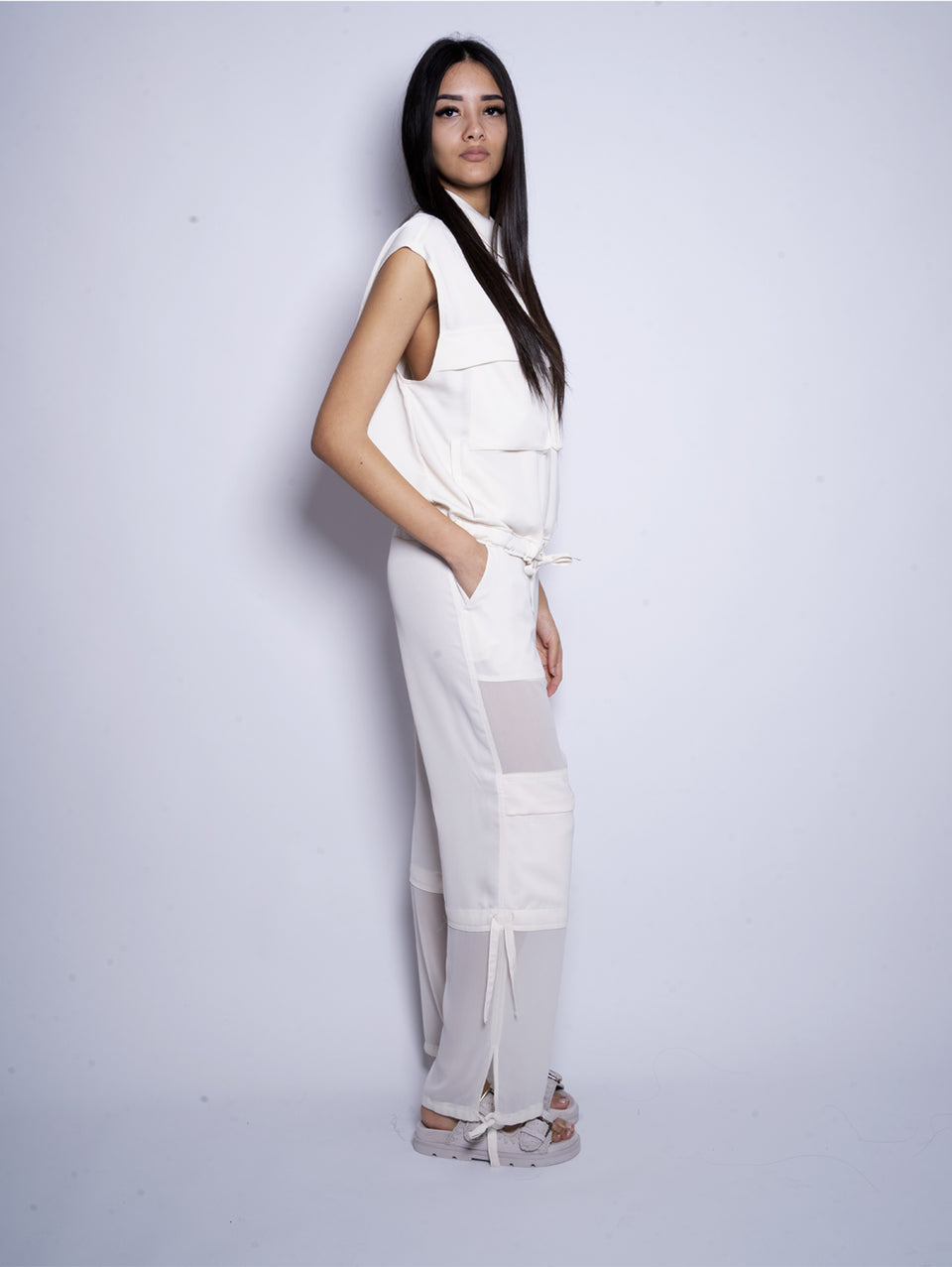 PINKO Gilet in Crepe Satin con Tasche Avorio Affare Del Giorno