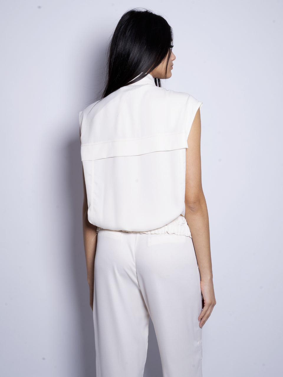 PINKO Gilet in Crepe Satin con Tasche Avorio Affare Del Giorno