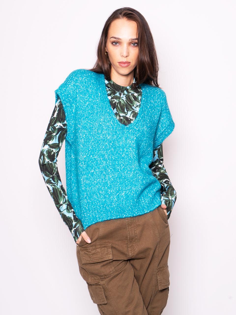 ESSENTIEL ANTWERP Gilet in Maglia Blu Economico