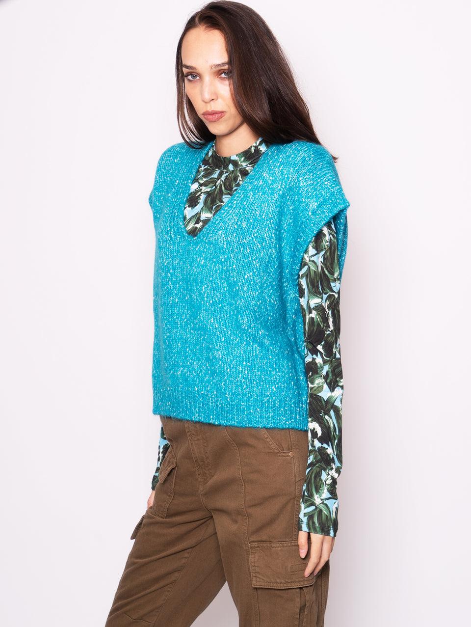 ESSENTIEL ANTWERP Gilet in Maglia Blu Economico