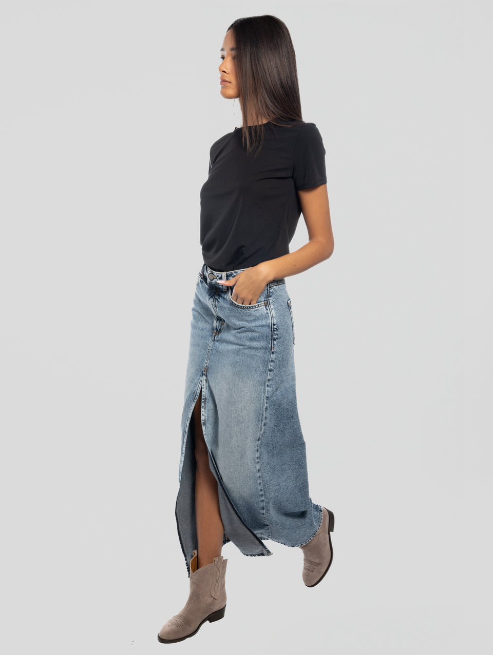 ICON DENIM Gonna Sandy in Denim con Spacco Blu Outlet