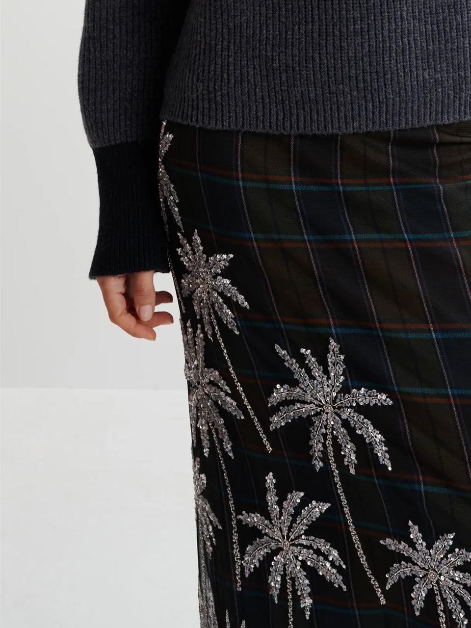 ESSENTIEL ANTWERP Gonna Dritta a Quadri con Paillettes Blu/Verde In Vendita