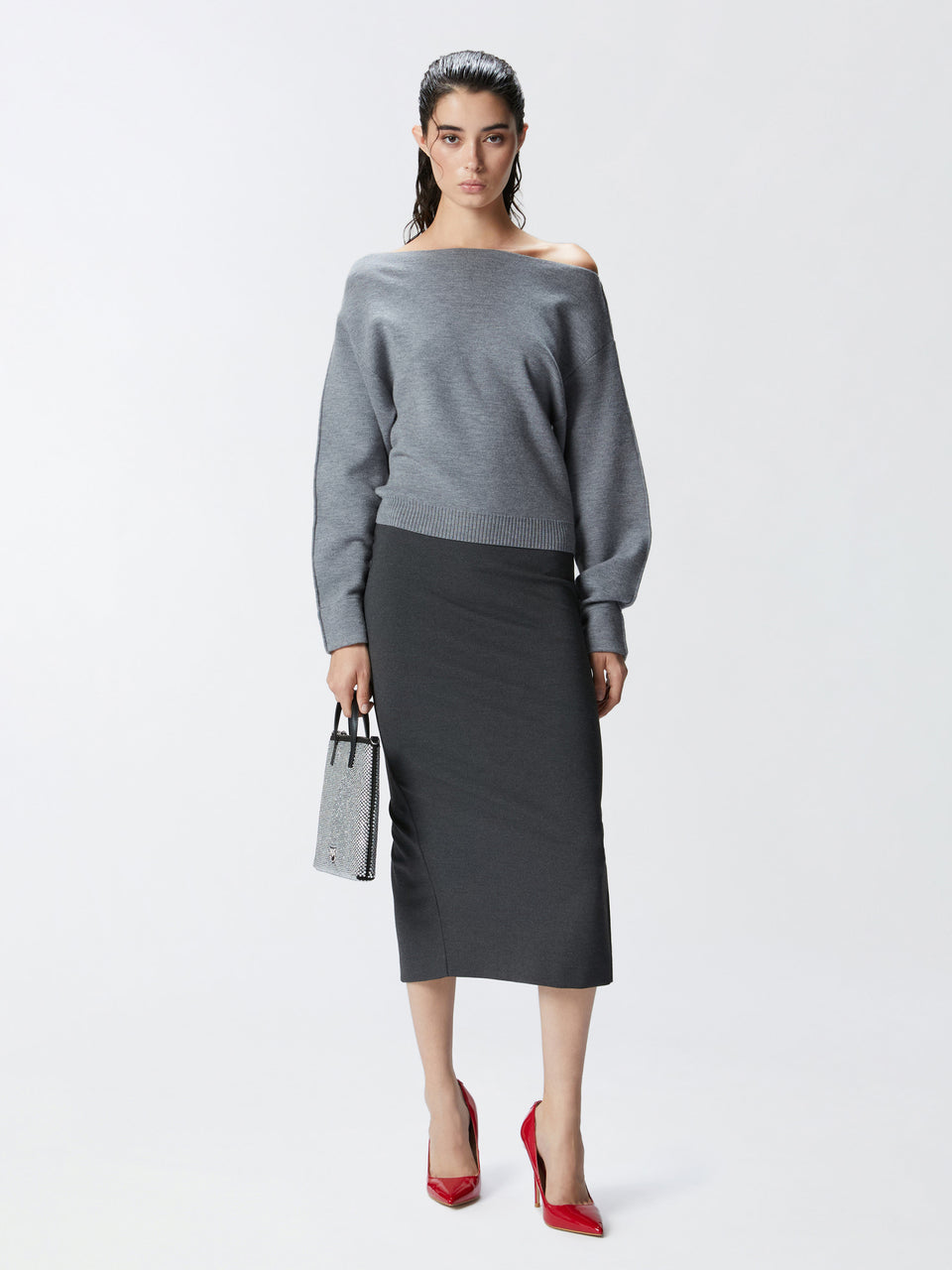 PINKO Gonna Longuette in Punto Stoffa Grigio Hotsell