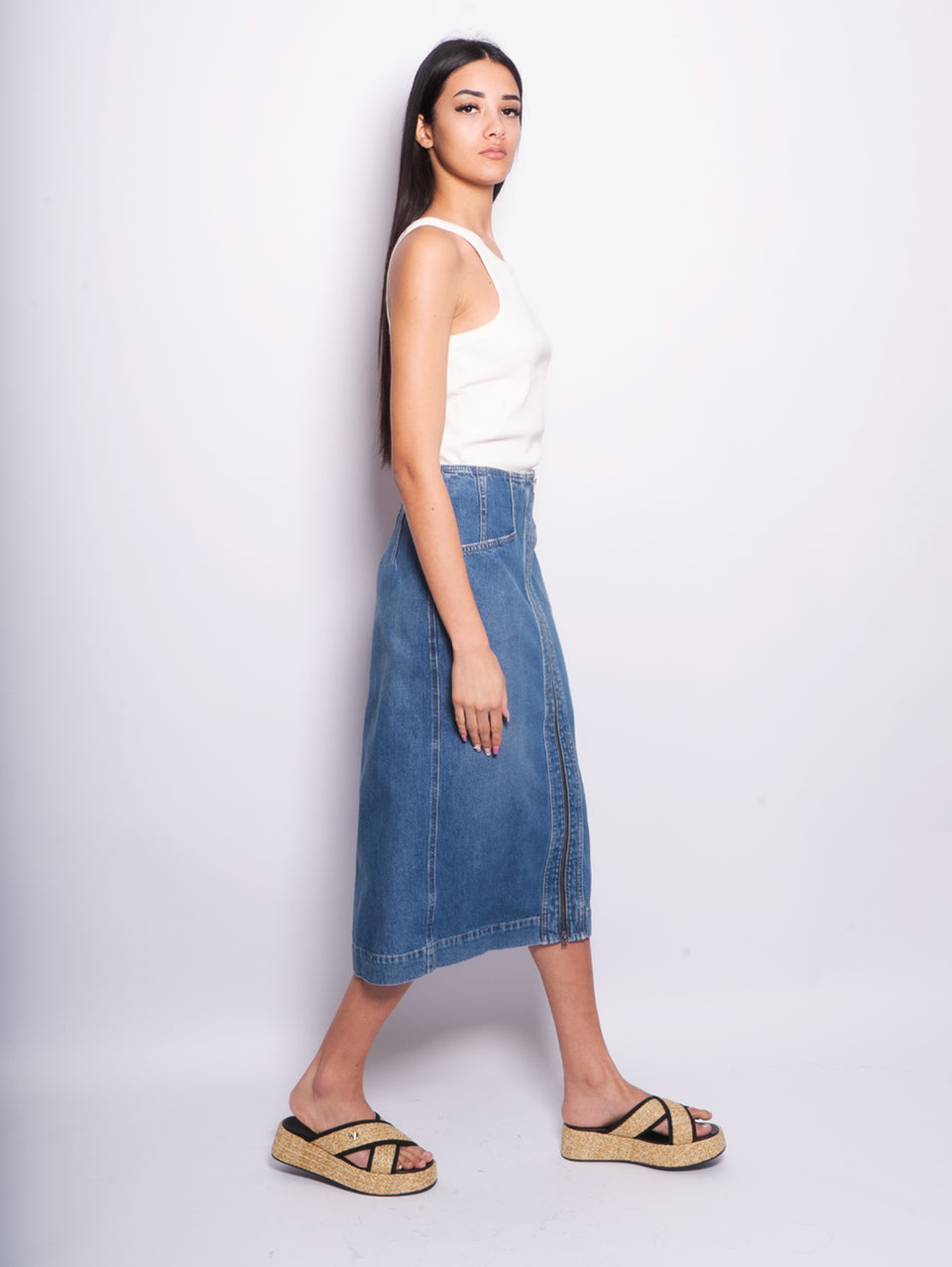 CLOSED Gonna in Denim a Tubino Blu Medio Vendita Calda
