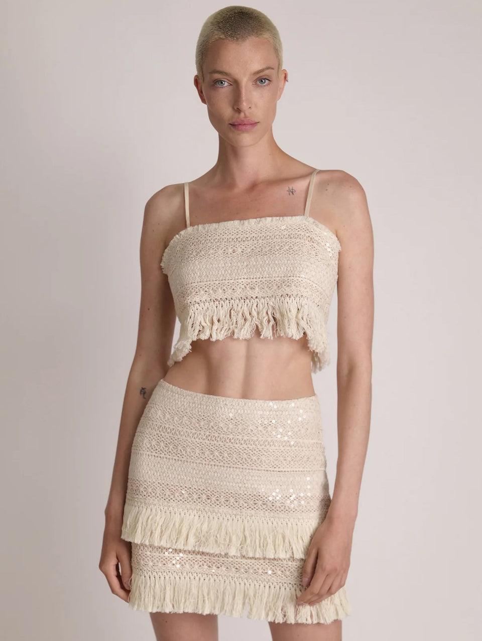 SABINA MUSÁYEV Gonna Mini in Pizzo e Paillettes Avena Vendita Economica
