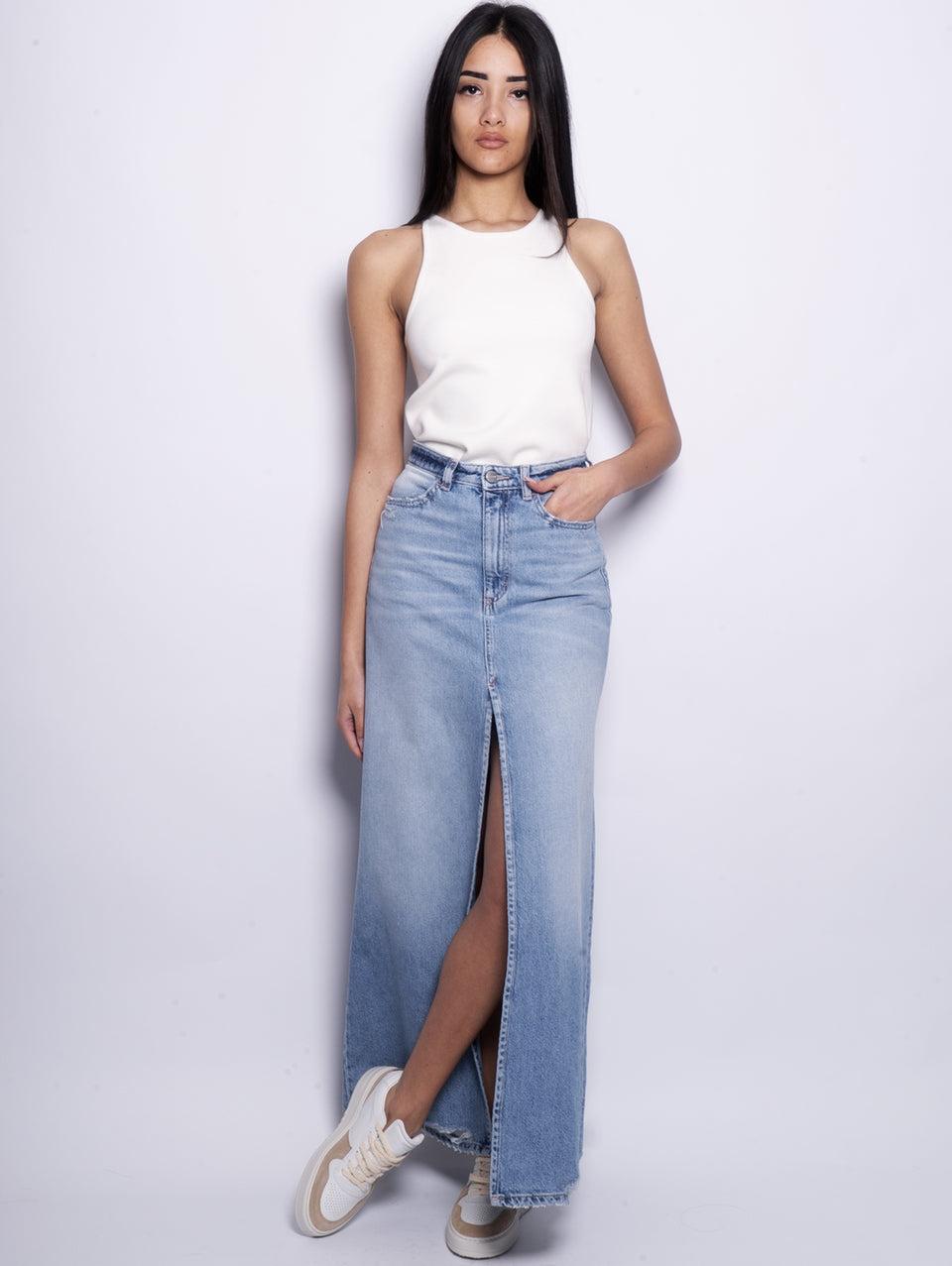 ICON DENIM Gonna Lara in Denim con Spacco Centrale Blu I Più Venduti