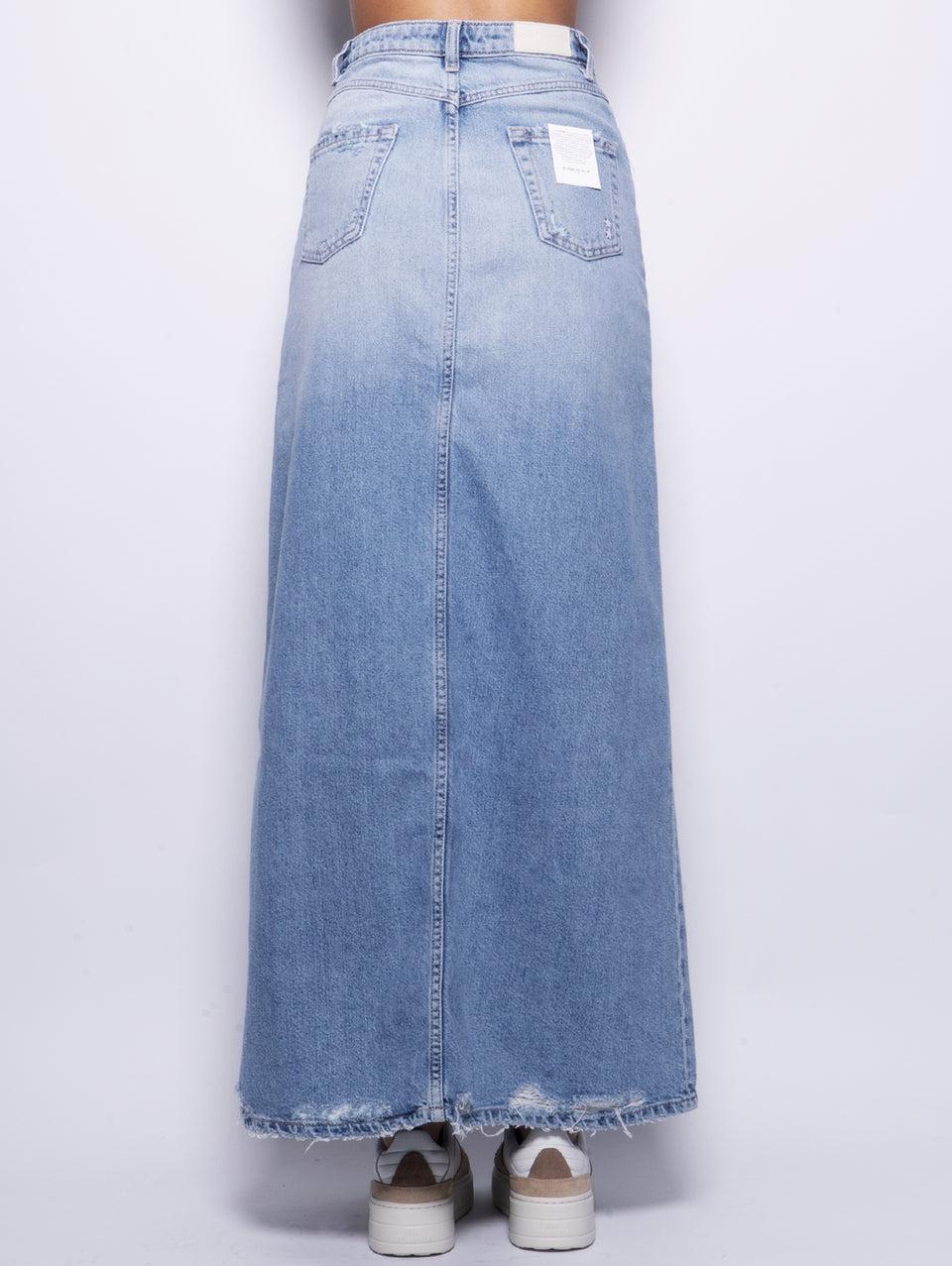 ICON DENIM Gonna Lara in Denim con Spacco Centrale Blu I Più Venduti