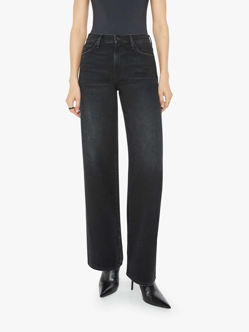 MOTHER Jeans Vita Alta con Gamba Larga Nero Offerta migliore
