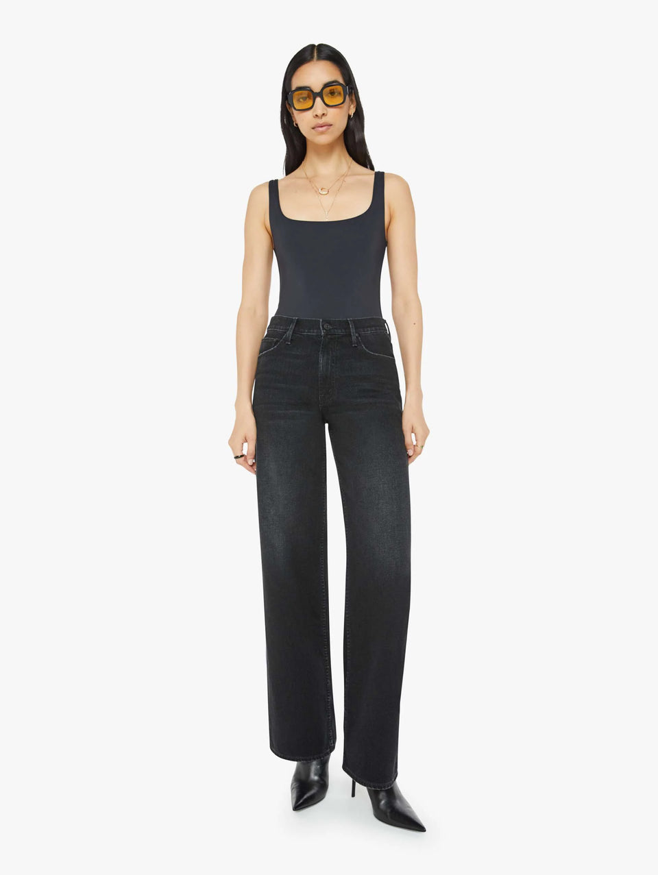 MOTHER Jeans Vita Alta con Gamba Larga Nero Offerta migliore