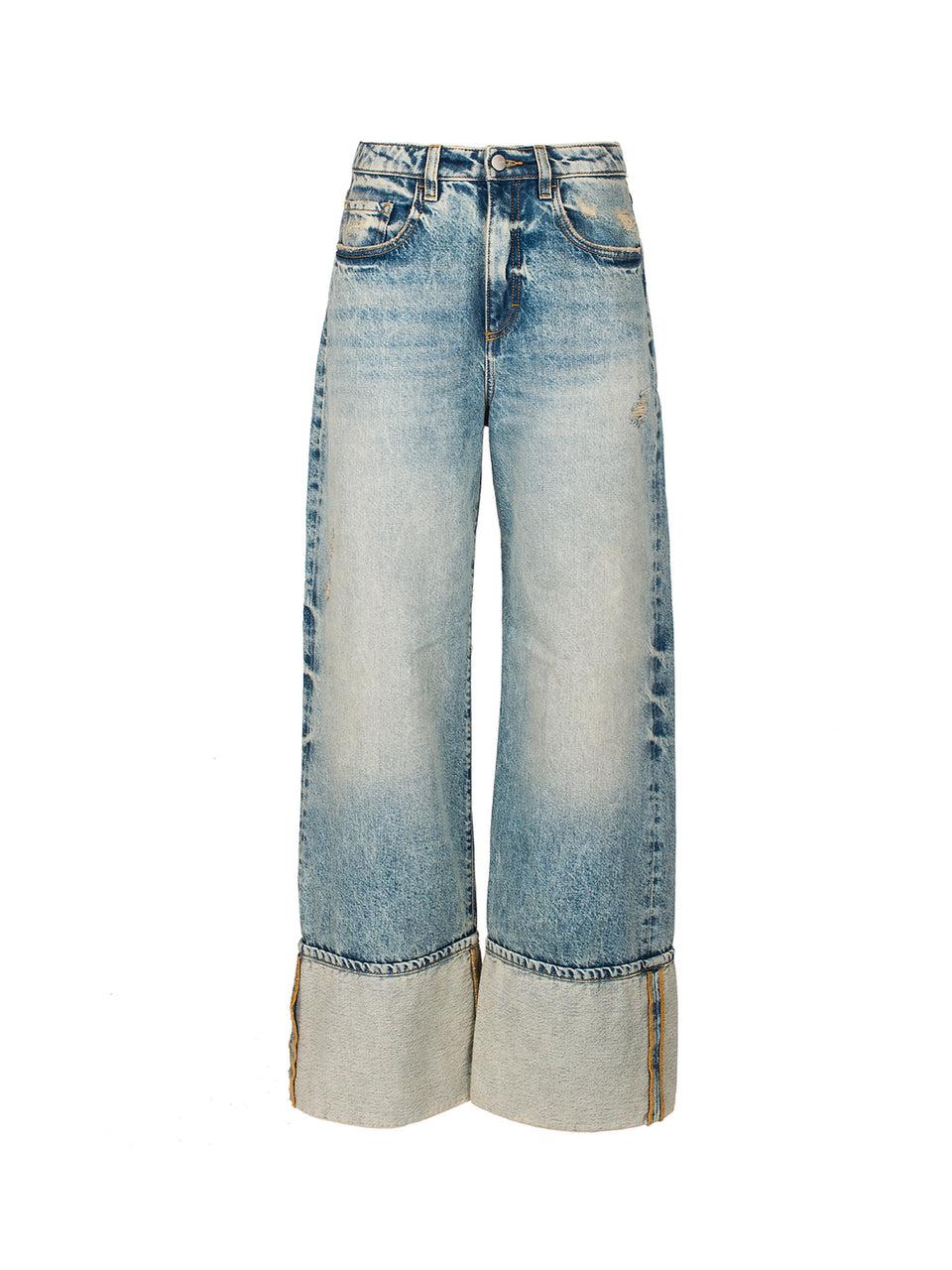 ICON DENIM Jeans Kiki Wide Leg con Maxi Risvolto Blu Latest fashion