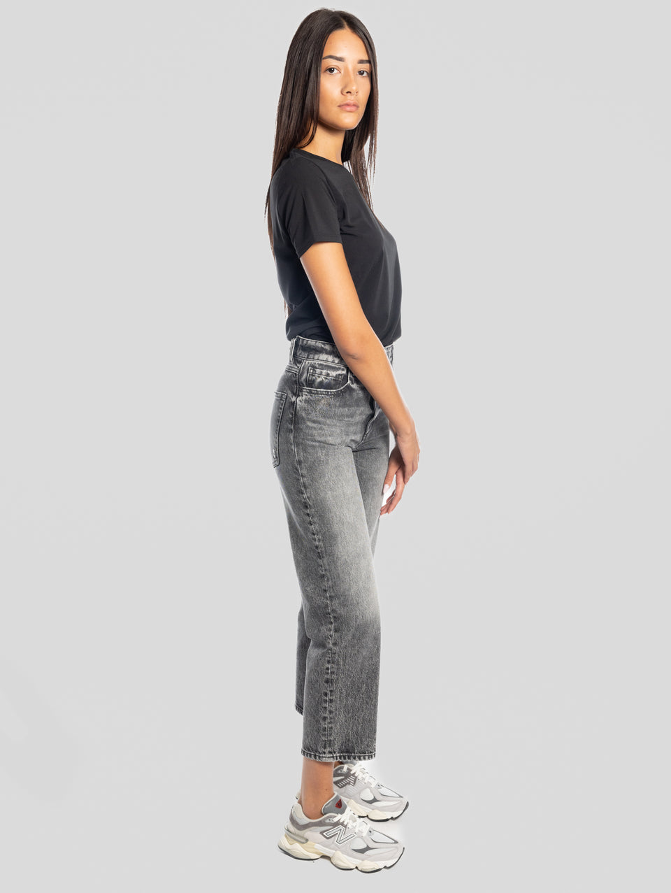 ICON DENIM Jeans Jill con Gamba Cropped Marmorizzato Nero Lightning offer