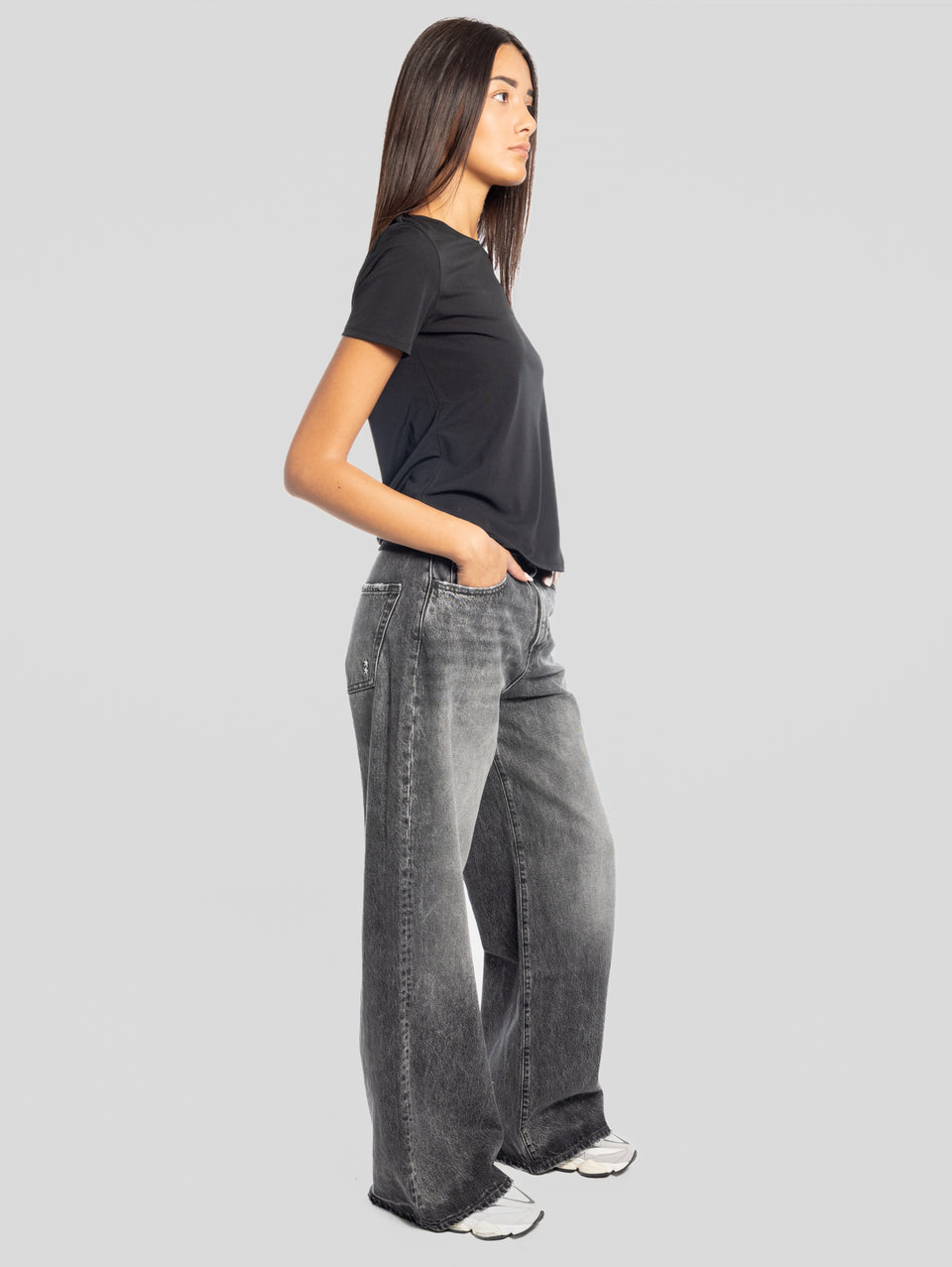 ICON DENIM Jeans Debby Wide Leg Nero Grandi sconti