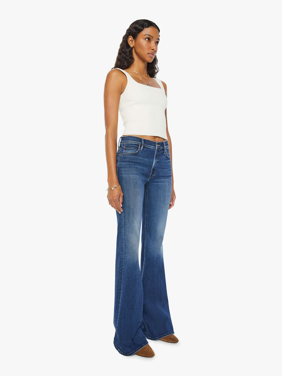 MOTHER Jeans Vita Alta con Gamba Svasata Blu Bestseller