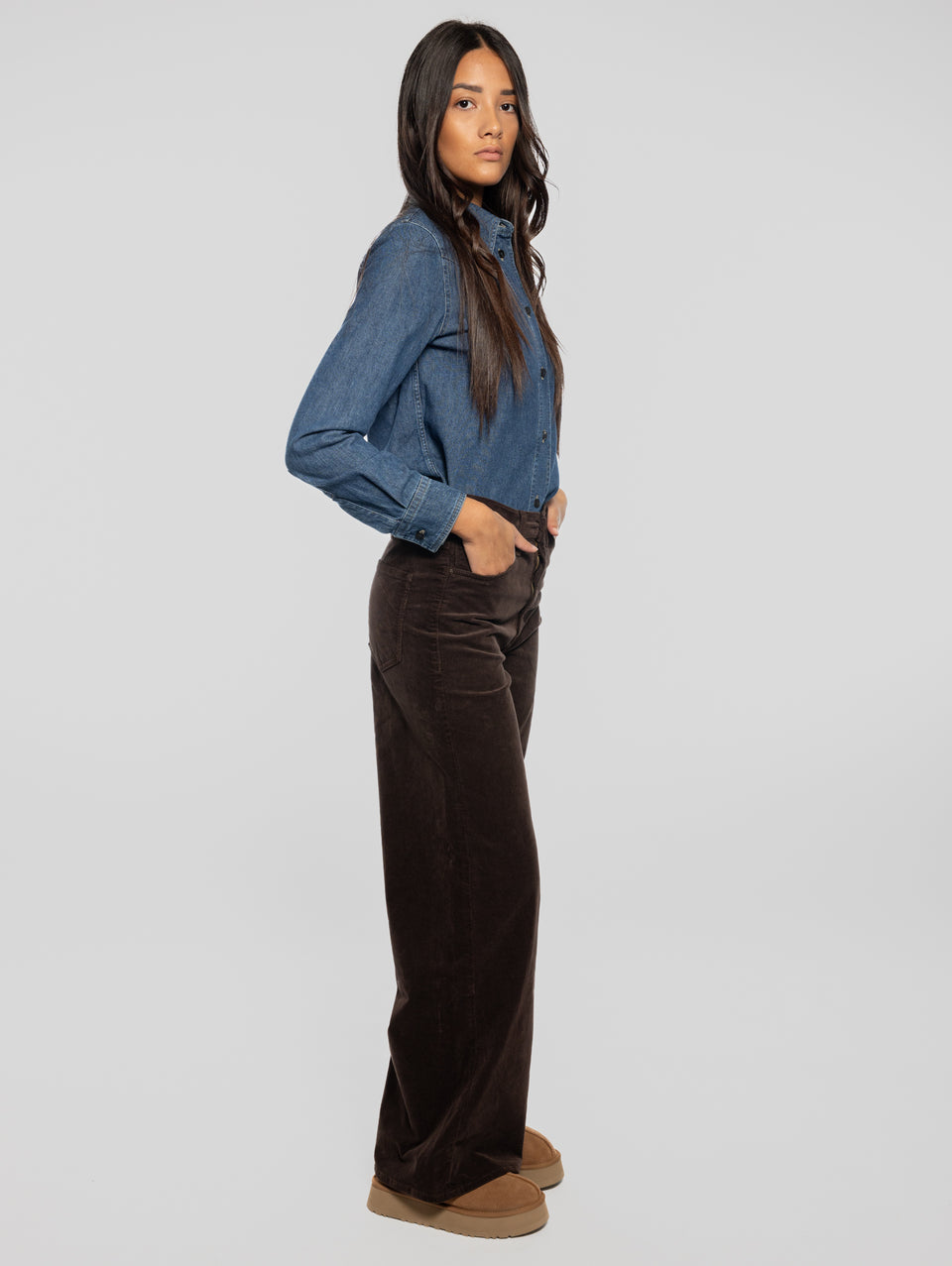 MOTHER Pantaloni in Velluto a Coste Marrone Prezzo basso