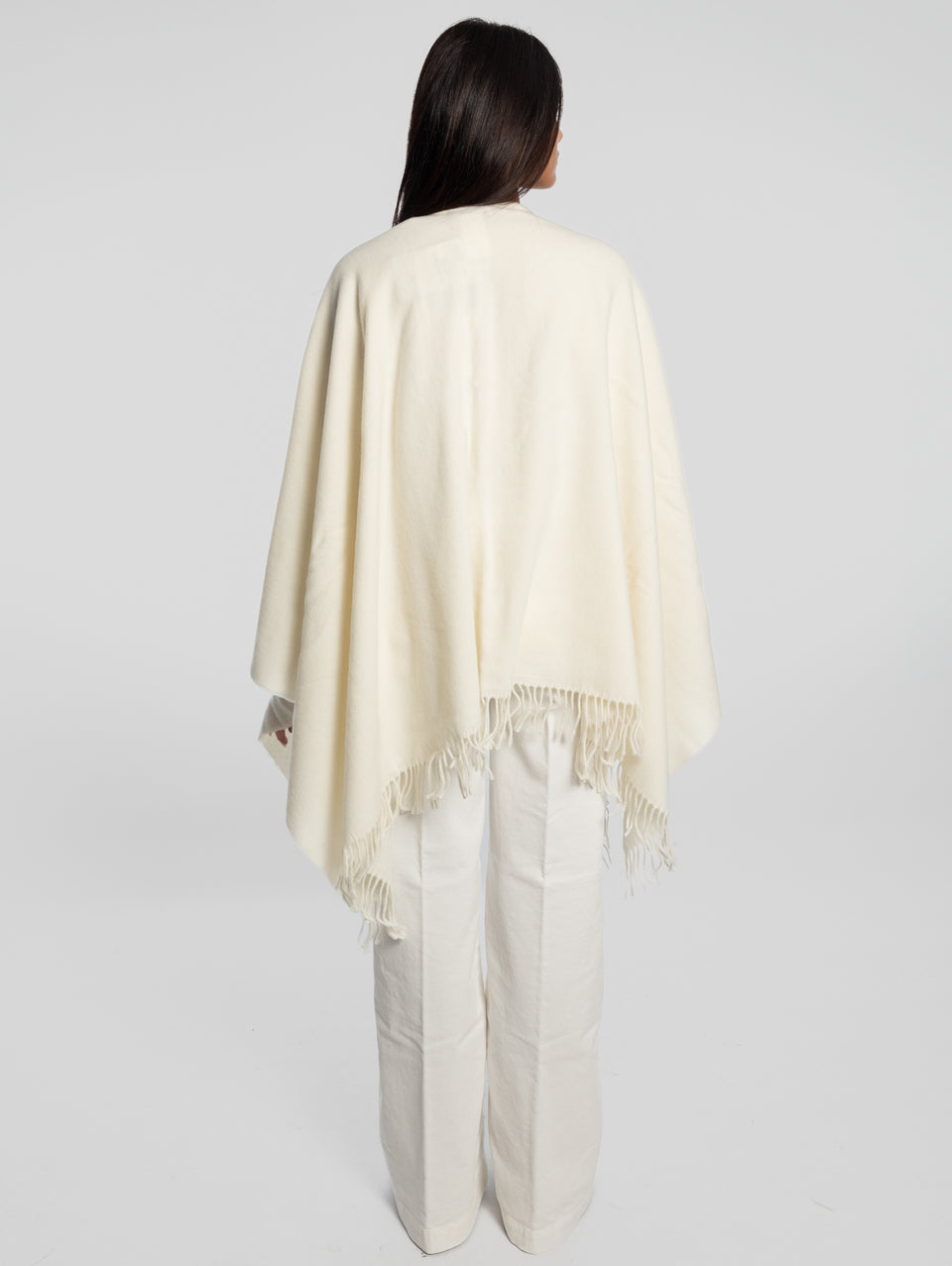 MAX MARA LEISURE Poncho in Lana con Frange Bianco 50% di sconto con spedizione gratuita