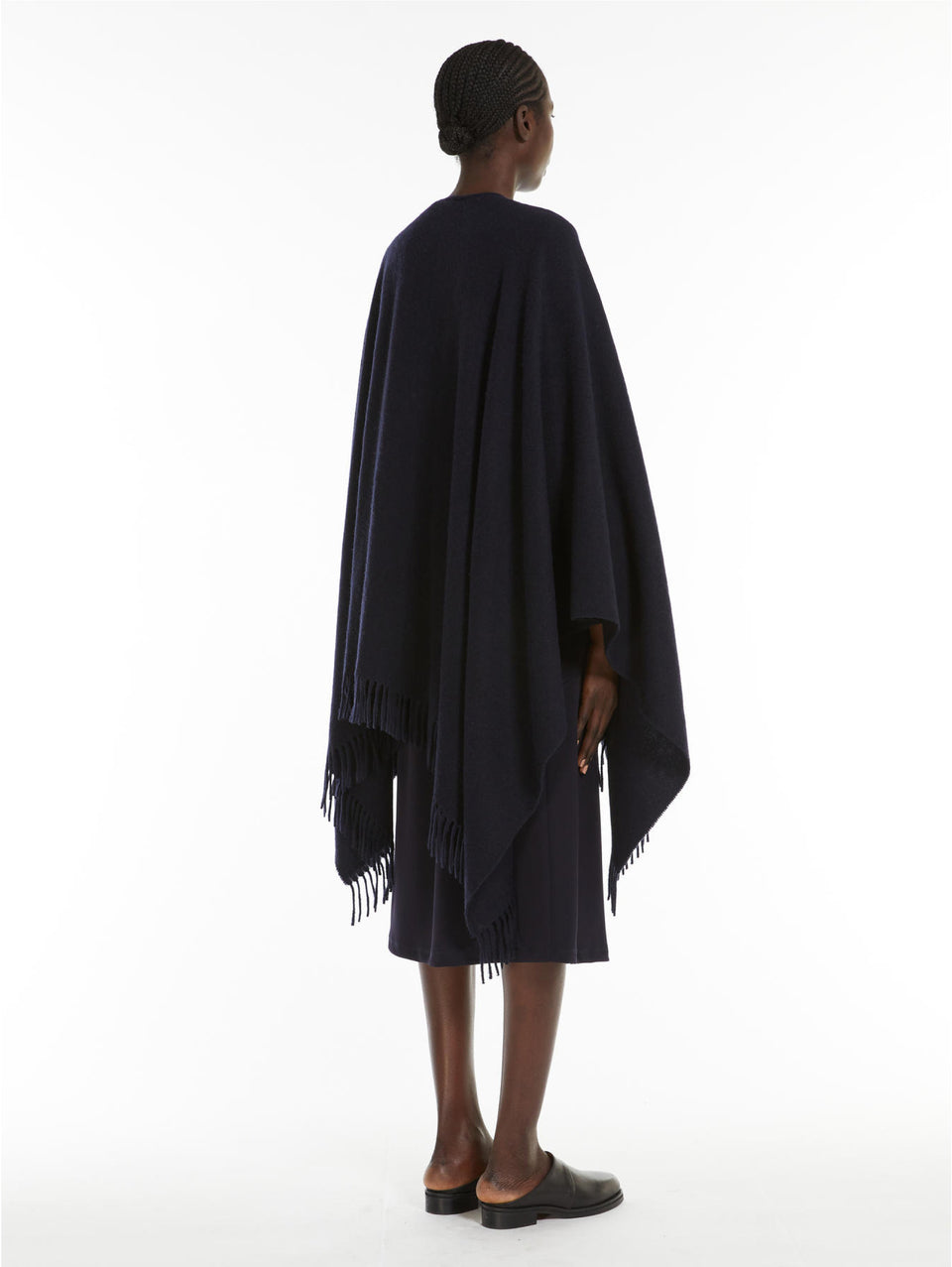 MAX MARA LEISURE Poncho in Lana con Frange Blu Trasporto libero internazionale