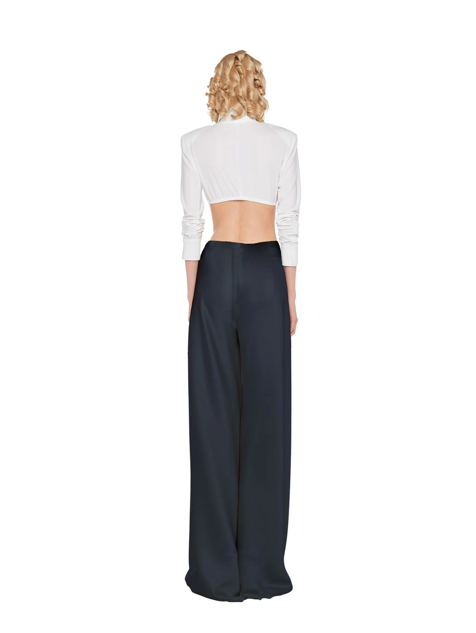 NORMA KAMALI Pantaloni Vita Alta in Raso Nero Officina