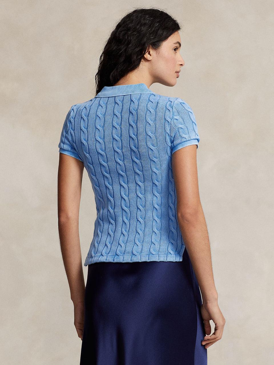 RALPH LAUREN Polo in Maglia a Trecce Slim Fit Blu Prezzo Ridotto