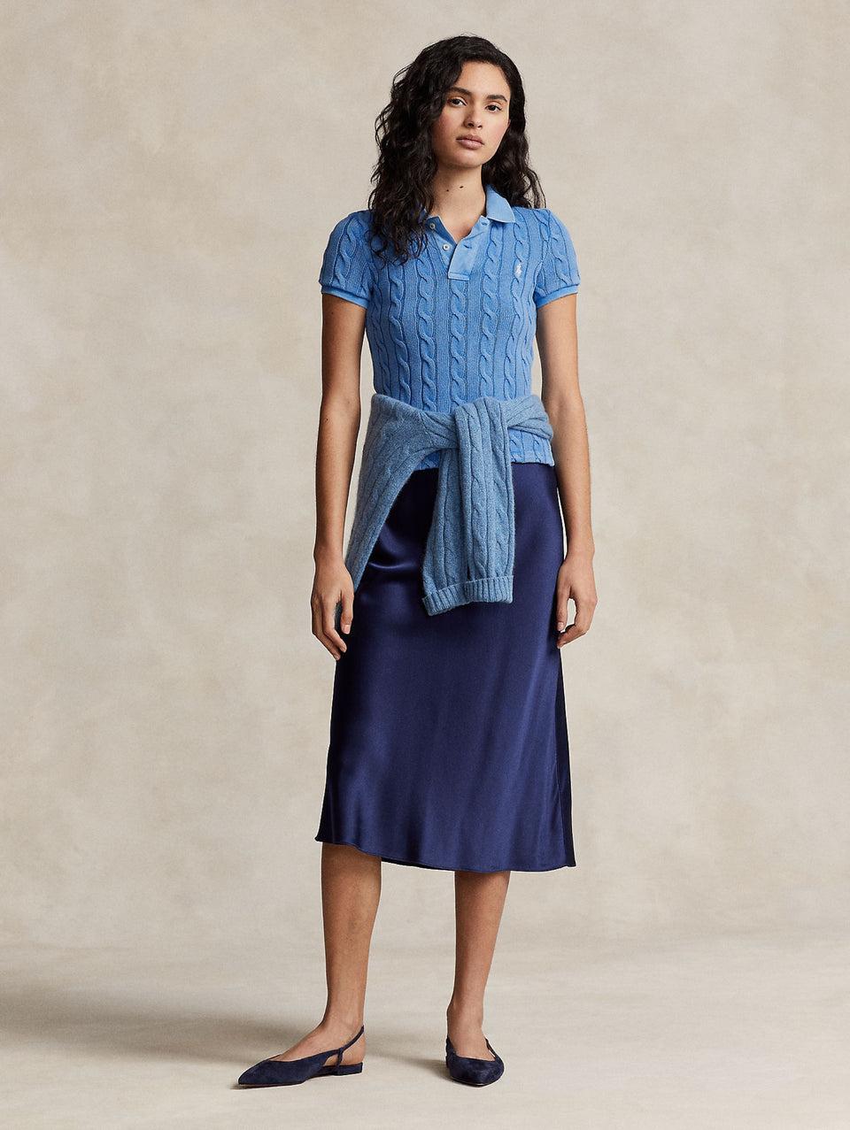 RALPH LAUREN Polo in Maglia a Trecce Slim Fit Blu Prezzo Ridotto