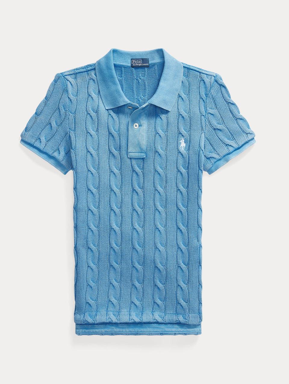 RALPH LAUREN Polo in Maglia a Trecce Slim Fit Blu Prezzo Ridotto