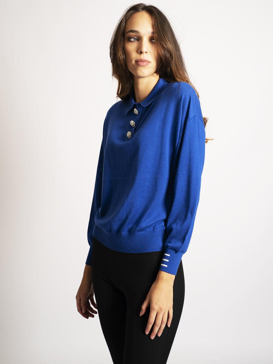ESSENTIEL ANTWERP Maglia con Bottoni Gioiello Klein Blue Economico