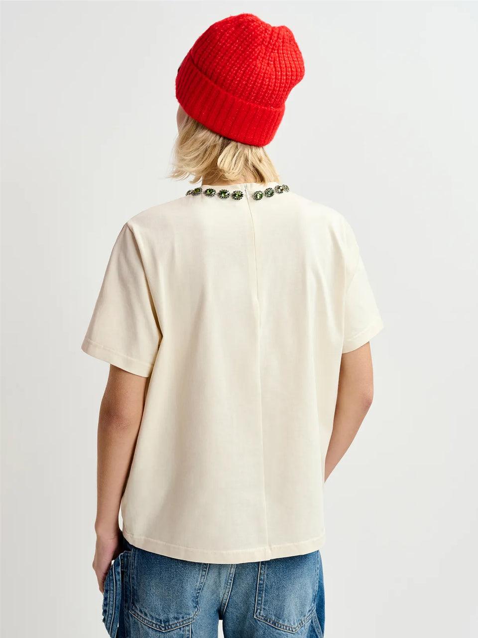 ESSENTIEL ANTWERP T-shirt con Ricami di Strass Ecru In Vendita