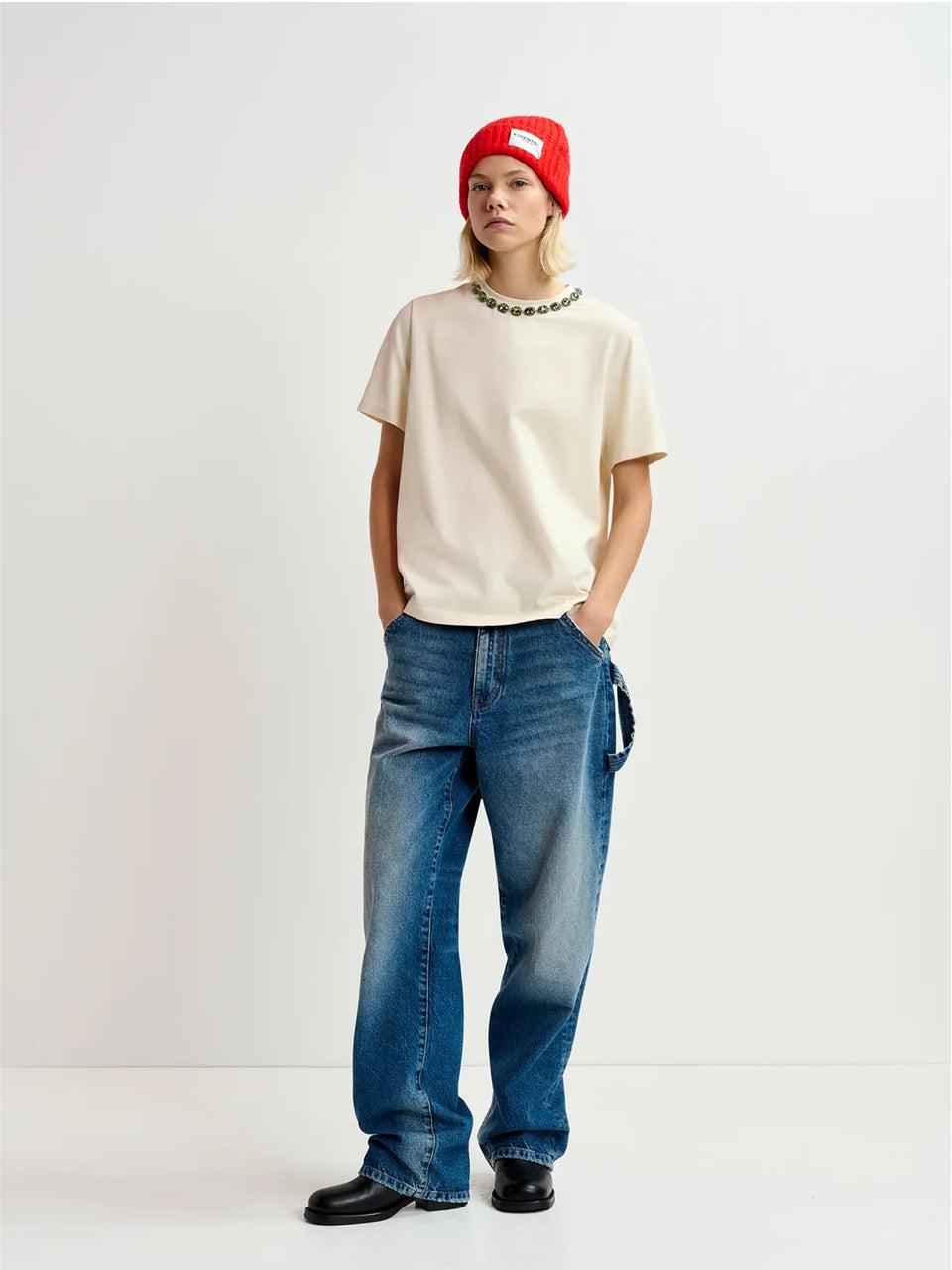 ESSENTIEL ANTWERP T-shirt con Ricami di Strass Ecru In Vendita