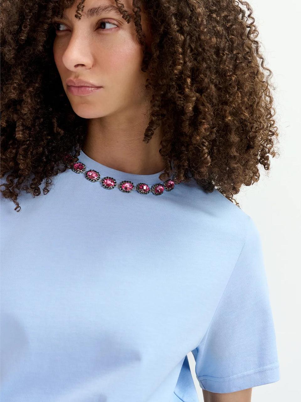ESSENTIEL ANTWERP T-shirt con Ricami di Strass Blu Saldi